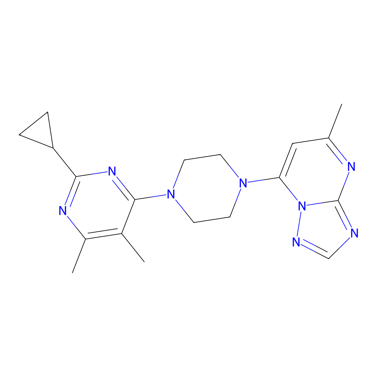 2-Cyclopropyl-4,5-dimethyl-6-(4-{5-methyl-[1,2,4]triazolo[1,5-a]pyrimidin-7-yl}piperazin-1-yl)pyrimidine molecular structure, CAS 2549010-45-7
