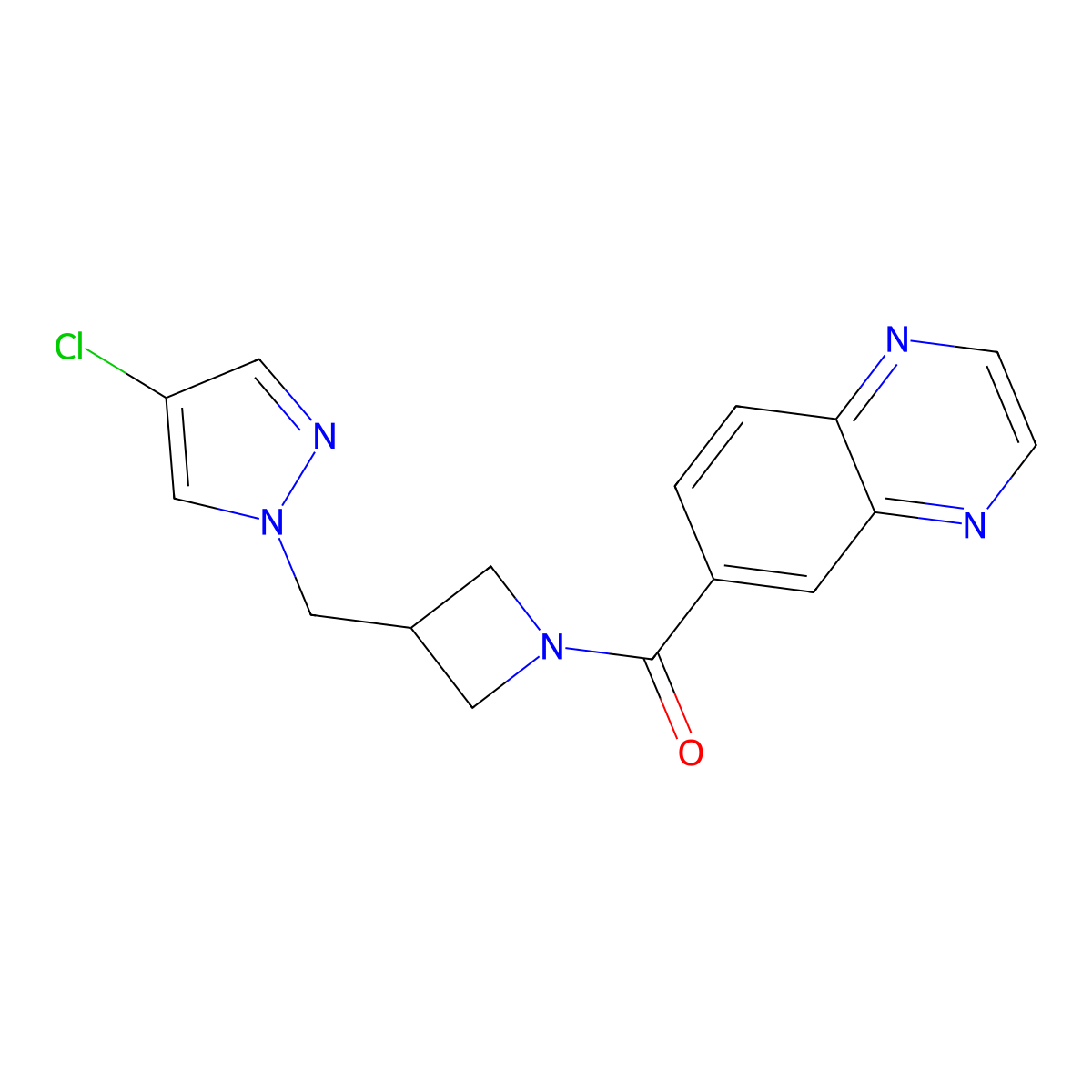 6-{3-[(4-chloro-1H-pyrazol-1-yl)methyl]azetidine-1-carbonyl}quinoxaline molecular structure, CAS 2549010-46-8