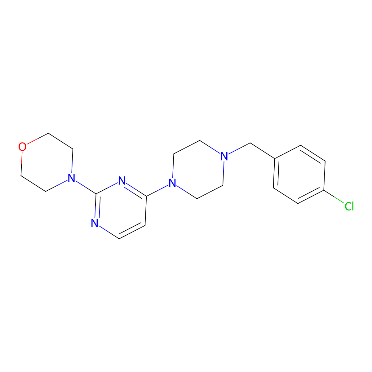 4-(4-{4-[(4-Chlorophenyl)methyl]piperazin-1-yl}pyrimidin-2-yl)morpholine molecular structure, CAS 2549010-47-9