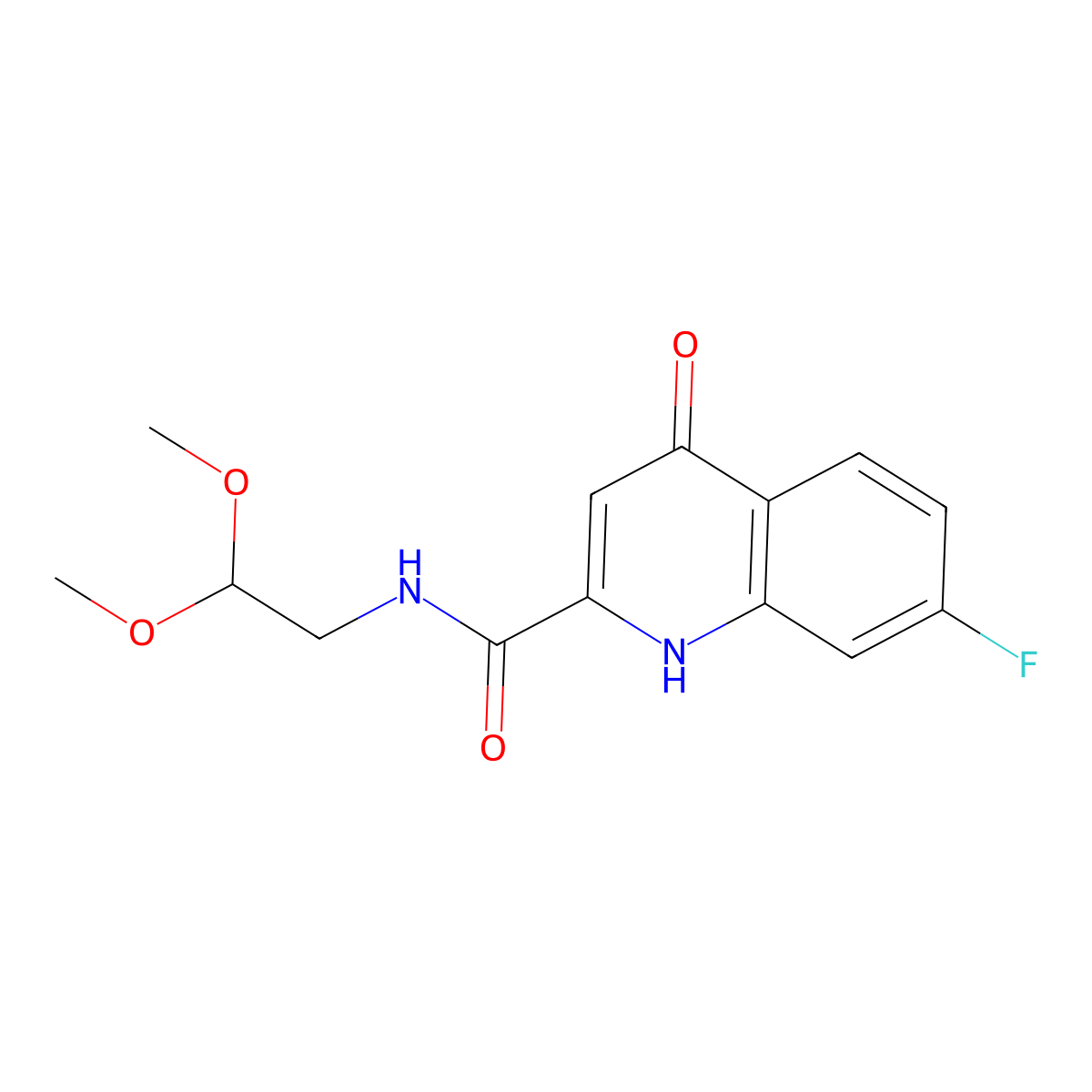 N-(2,2-dimethoxyethyl)-7-fluoro-4-oxo-1,4-dihydroquinoline-2-carboxamide molecular structure, CAS 2549010-50-4