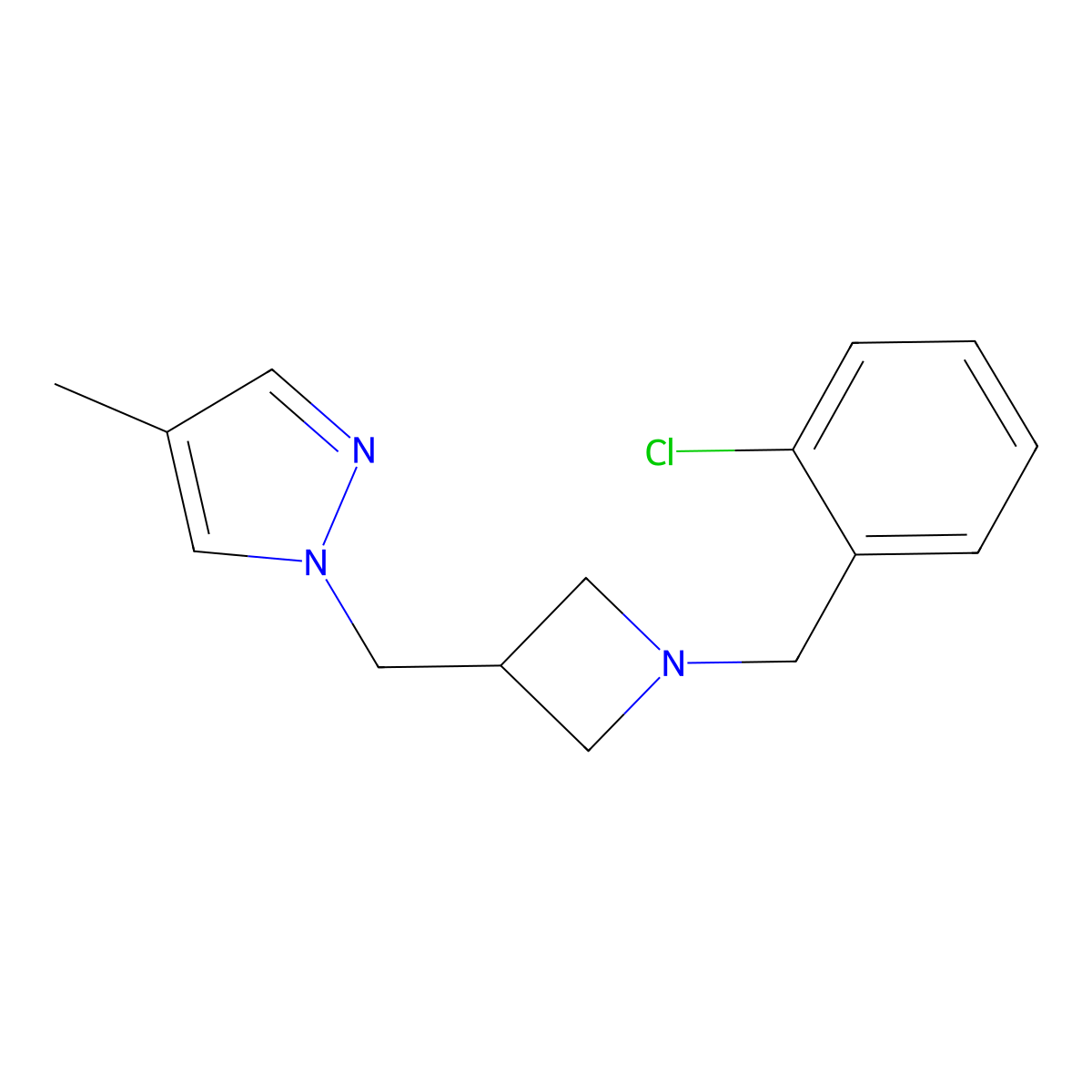 1-({1-[(2-chlorophenyl)methyl]azetidin-3-yl}methyl)-4-methyl-1H-pyrazole molecular structure, CAS 2549010-53-7