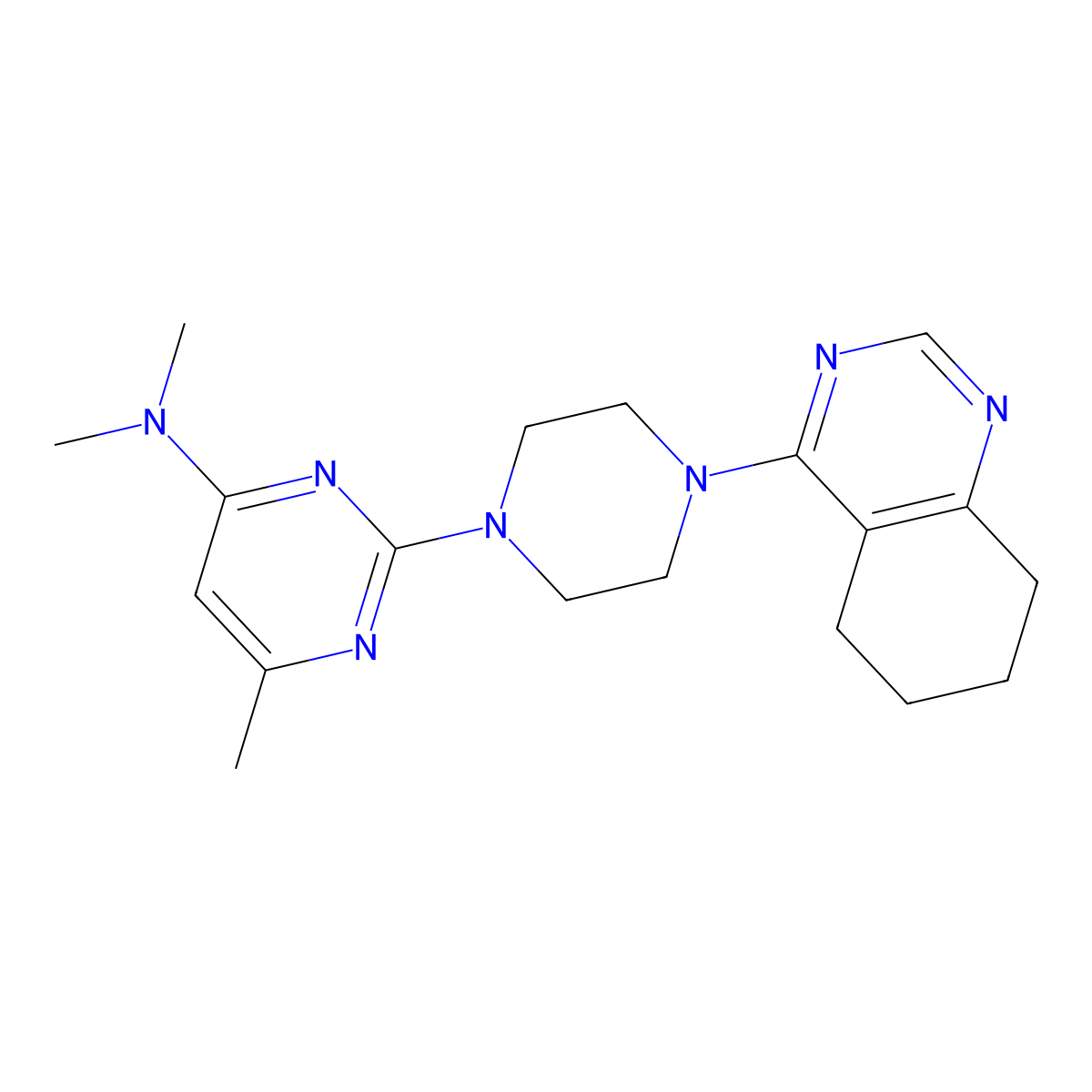N,N,6-trimethyl-2-[4-(5,6,7,8-tetrahydroquinazolin-4-yl)piperazin-1-yl]pyrimidin-4-amine molecular structure, CAS 2549010-56-0