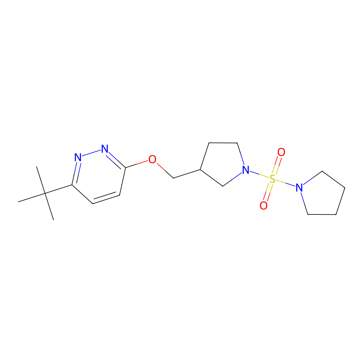 3-Tert-butyl-6-{[1-(pyrrolidine-1-sulfonyl)pyrrolidin-3-yl]methoxy}pyridazine molecular structure, CAS 2549010-57-1