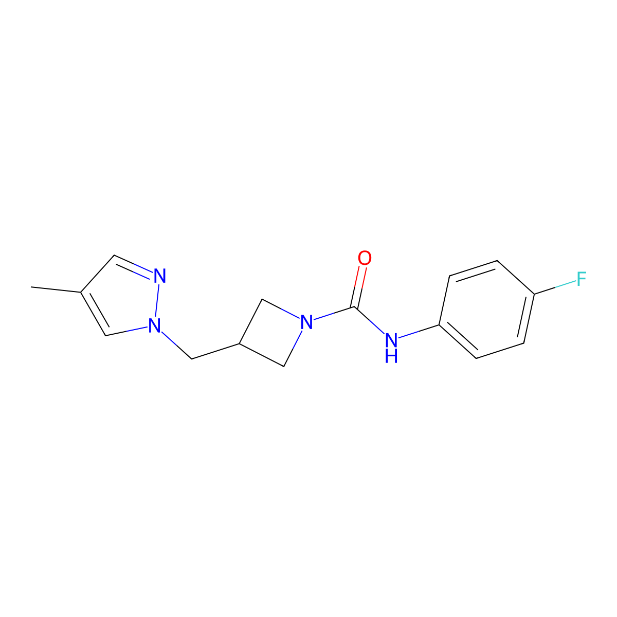 N-(4-fluorophenyl)-3-[(4-methyl-1H-pyrazol-1-yl)methyl]azetidine-1-carboxamide molecular structure, CAS 2549010-58-2