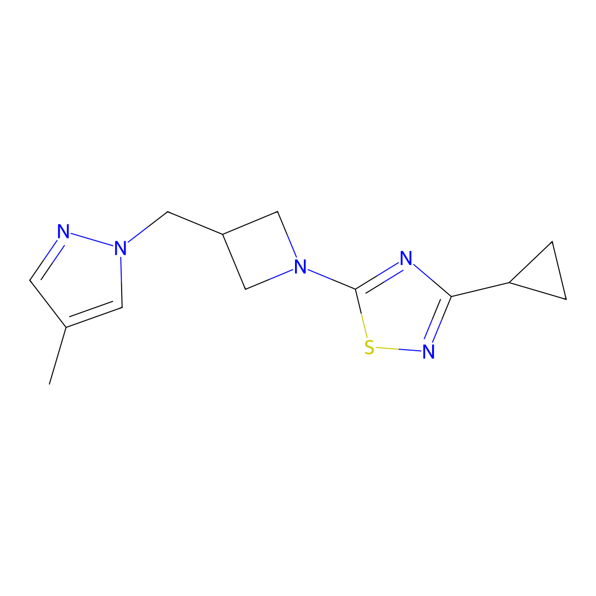 3-cyclopropyl-5-{3-[(4-methyl-1H-pyrazol-1-yl)methyl]azetidin-1-yl}-1,2,4-thiadiazole molecular structure, CAS 2549010-60-6