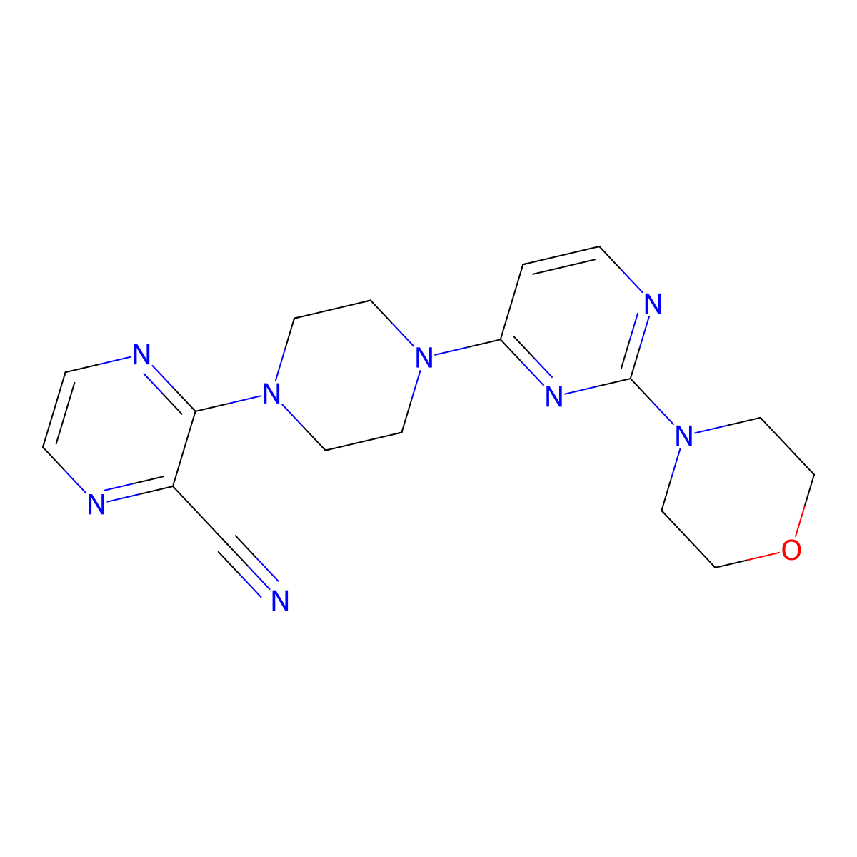 3-{4-[2-(Morpholin-4-yl)pyrimidin-4-yl]piperazin-1-yl}pyrazine-2-carbonitrile molecular structure, CAS 2549010-61-7