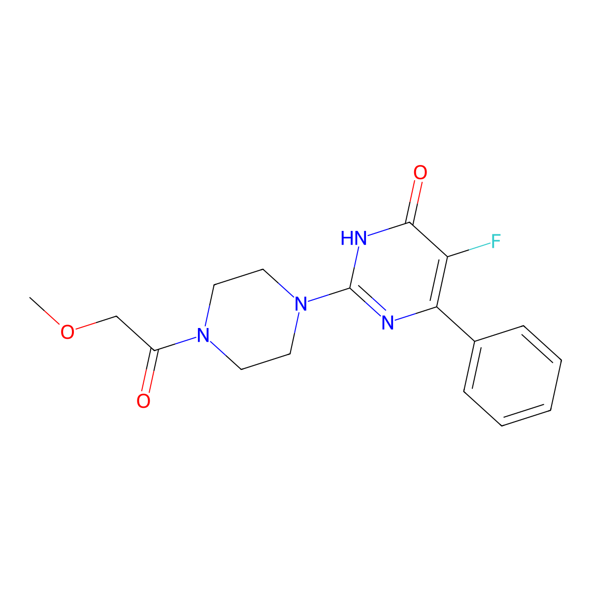 5-Fluoro-2-[4-(2-methoxyacetyl)piperazin-1-yl]-6-phenyl-3,4-dihydropyrimidin-4-one molecular structure, CAS 2549010-62-8