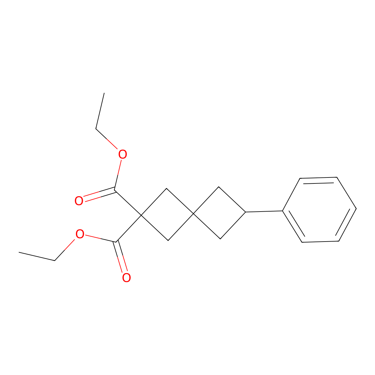 Diethyl 6-phenylspiro[3.3]heptane-2,2-dicarboxylate molecular structure, CAS 2549010-72-0