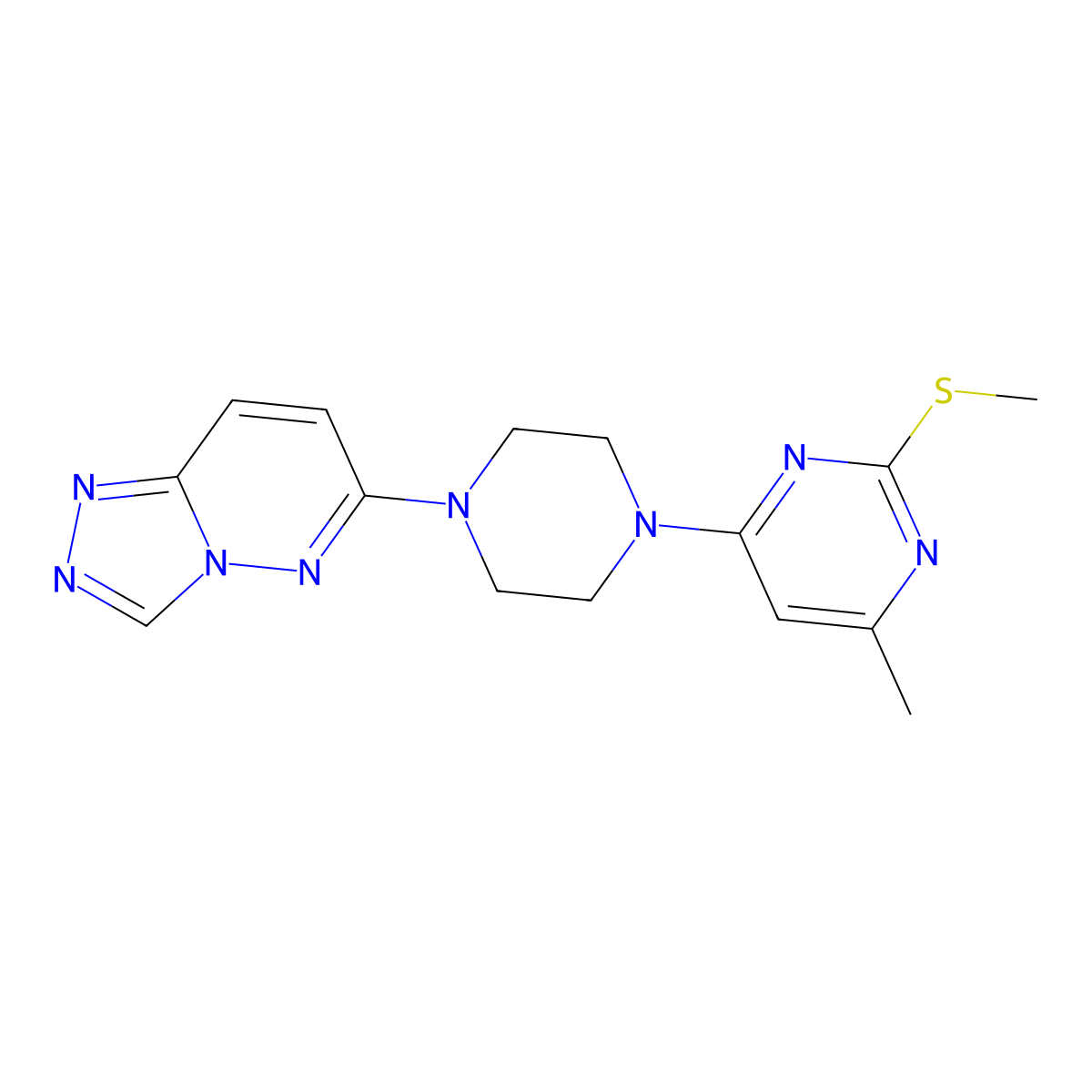 4-Methyl-2-(methylsulfanyl)-6-(4-{[1,2,4]triazolo[4,3-b]pyridazin-6-yl}piperazin-1-yl)pyrimidine molecular structure, CAS 2549010-74-2