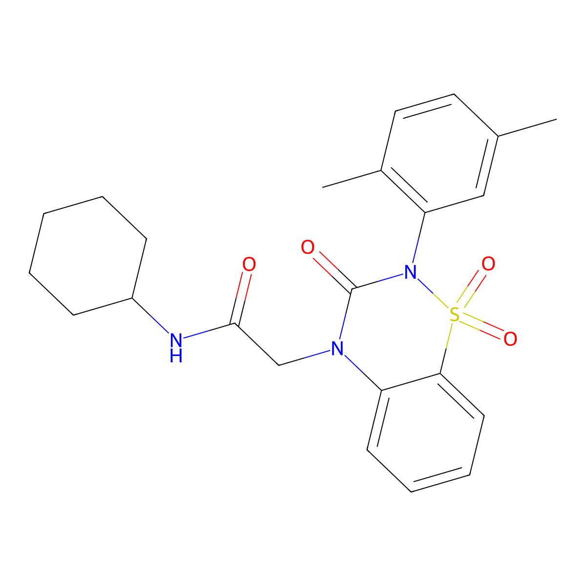 N-cyclohexyl-2-[2-(2,5-dimethylphenyl)-1,1,3-trioxo-3,4-dihydro-2H-1lambda6,2,4-benzothiadiazin-4-yl]acetamide molecular structure, CAS 2549010-78-6