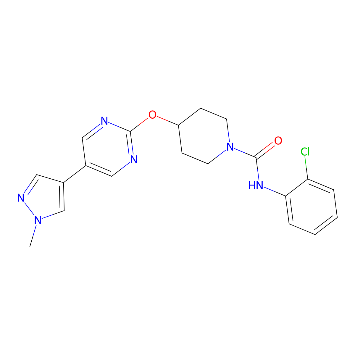 N-(2-chlorophenyl)-4-{[5-(1-methyl-1H-pyrazol-4-yl)pyrimidin-2-yl]oxy}piperidine-1-carboxamide molecular structure, CAS 2549010-80-0