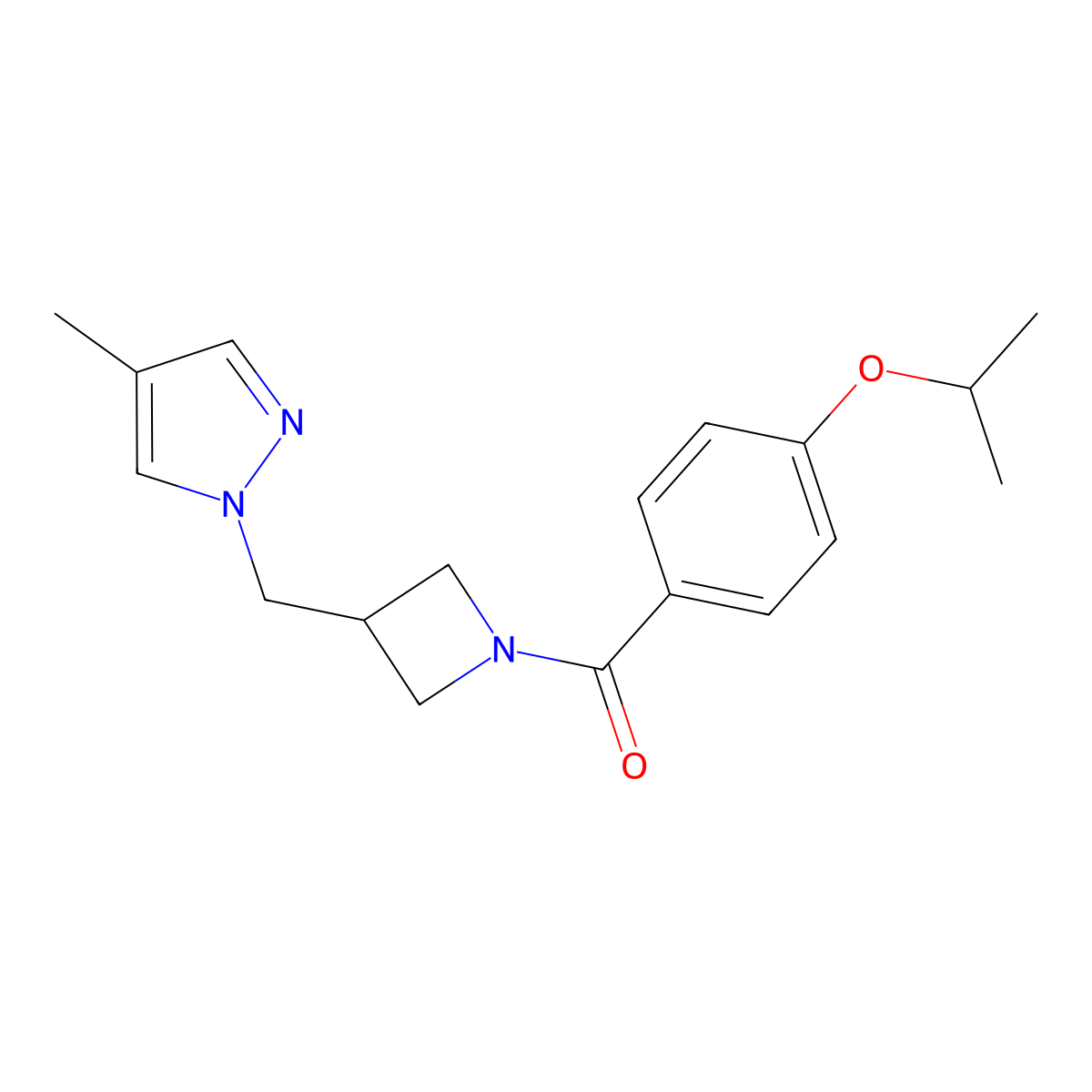 4-methyl-1-({1-[4-(propan-2-yloxy)benzoyl]azetidin-3-yl}methyl)-1H-pyrazole molecular structure, CAS 2549010-85-5