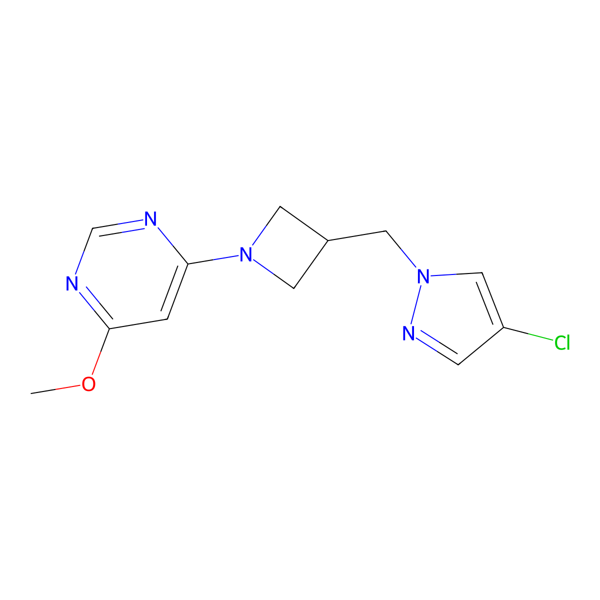 4-{3-[(4-chloro-1H-pyrazol-1-yl)methyl]azetidin-1-yl}-6-methoxypyrimidine molecular structure, CAS 2549010-88-8