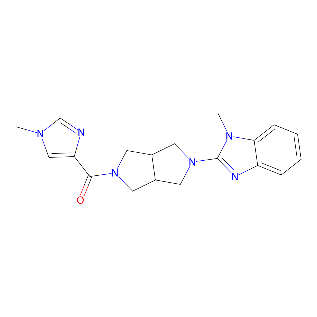 1-methyl-2-[5-(1-methyl-1H-imidazole-4-carbonyl)-octahydropyrrolo[3,4-c]pyrrol-2-yl]-1H-1,3-benzodiazole molecular structure, CAS 2549010-89-9