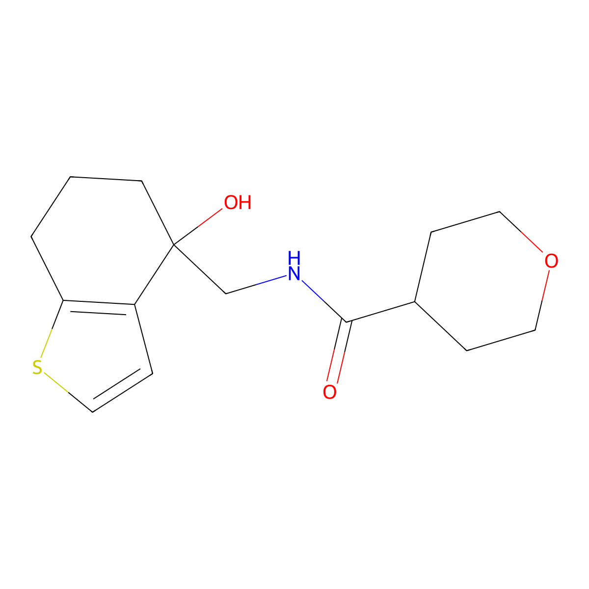 N-[(4-hydroxy-4,5,6,7-tetrahydro-1-benzothiophen-4-yl)methyl]oxane-4-carboxamide molecular structure, CAS 2549010-91-3