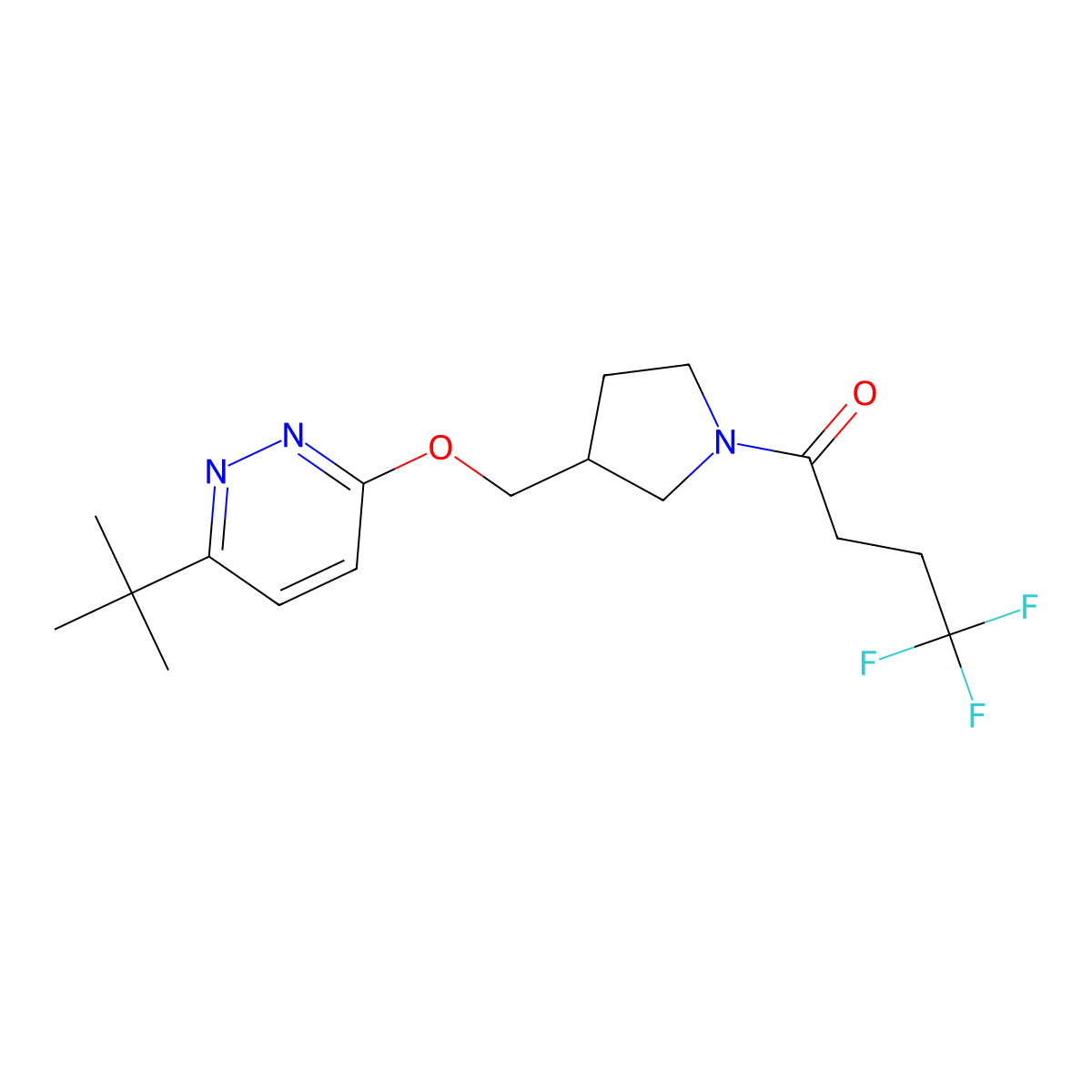 1-(3-{[(6-Tert-butylpyridazin-3-yl)oxy]methyl}pyrrolidin-1-yl)-4,4,4-trifluorobutan-1-one molecular structure, CAS 2549010-93-5