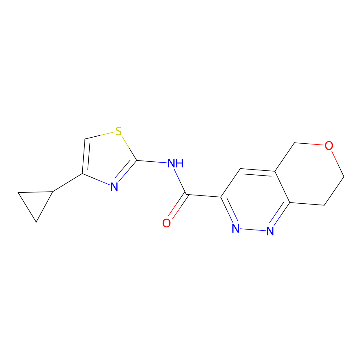 N-(4-cyclopropyl-1,3-thiazol-2-yl)-5H,7H,8H-pyrano[4,3-c]pyridazine-3-carboxamide molecular structure, CAS 2549010-94-6