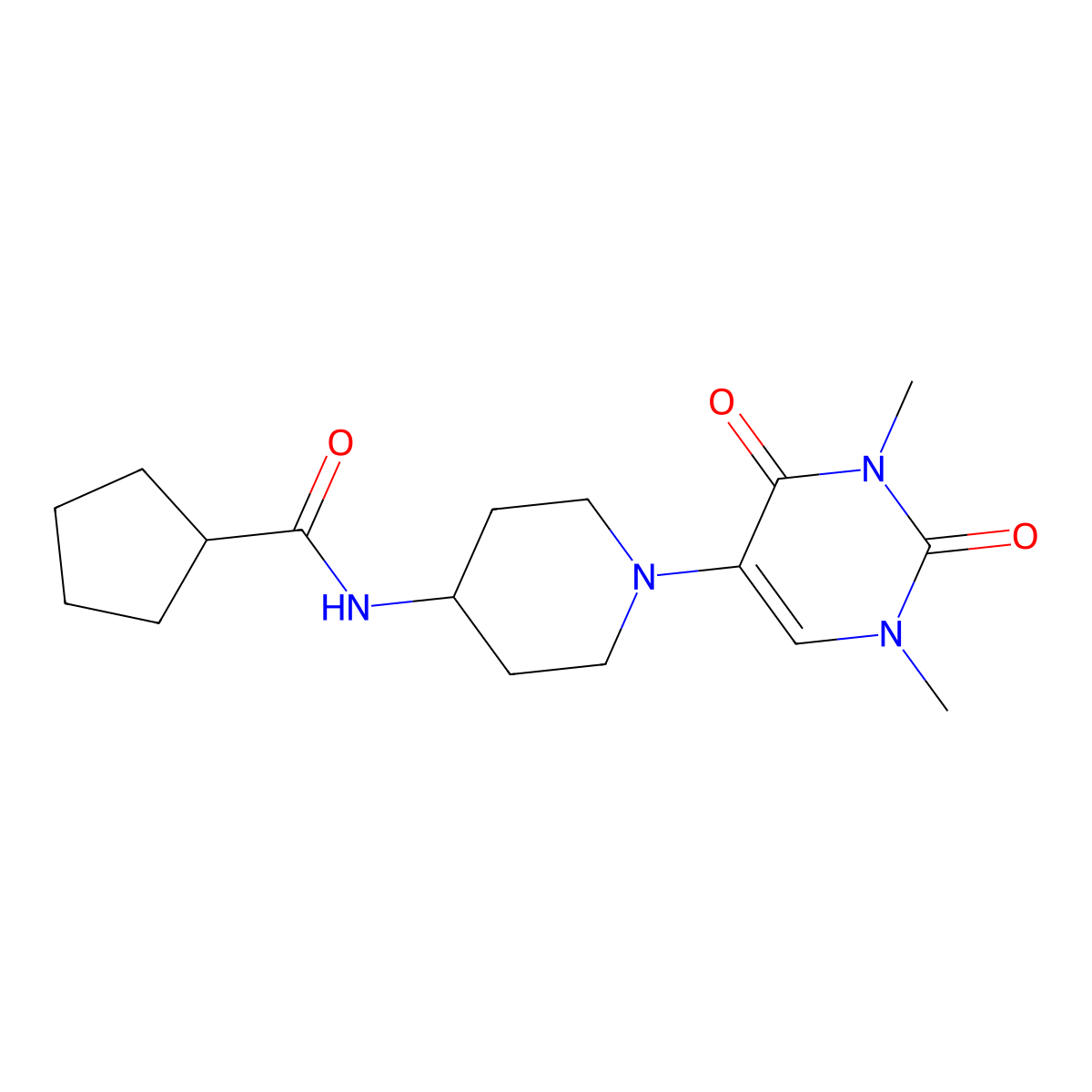 N-[1-(1,3-dimethyl-2,4-dioxo-1,2,3,4-tetrahydropyrimidin-5-yl)piperidin-4-yl]cyclopentanecarboxamide molecular structure, CAS 2549010-95-7
