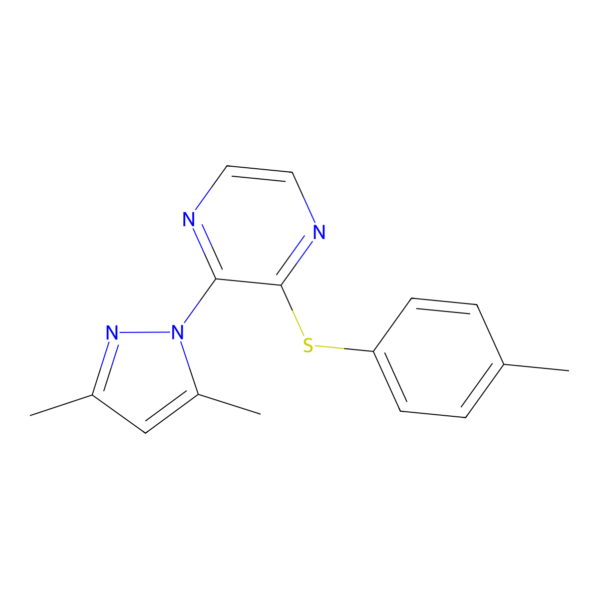 2-(3,5-dimethyl-1H-pyrazol-1-yl)-3-[(4-methylphenyl)sulfanyl]pyrazine molecular structure, CAS 2549010-96-8