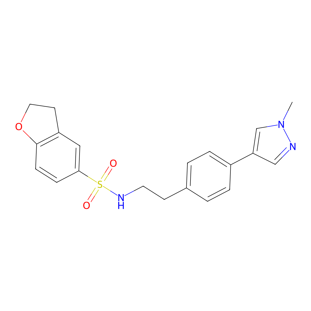 N-{2-[4-(1-methyl-1H-pyrazol-4-yl)phenyl]ethyl}-2,3-dihydro-1-benzofuran-5-sulfonamide molecular structure, CAS 2549011-05-2