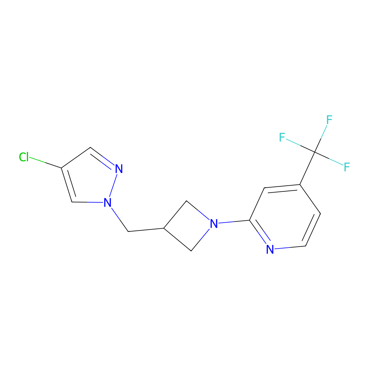 2-{3-[(4-chloro-1H-pyrazol-1-yl)methyl]azetidin-1-yl}-4-(trifluoromethyl)pyridine molecular structure, CAS 2549011-09-6