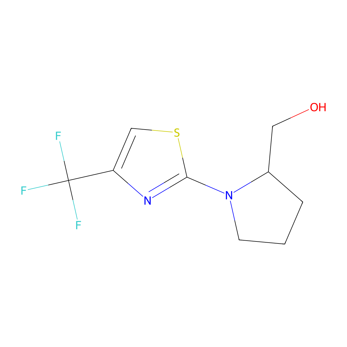 {1-[4-(Trifluoromethyl)-1,3-thiazol-2-yl]pyrrolidin-2-yl}methanol molecular structure, CAS 2549011-10-9