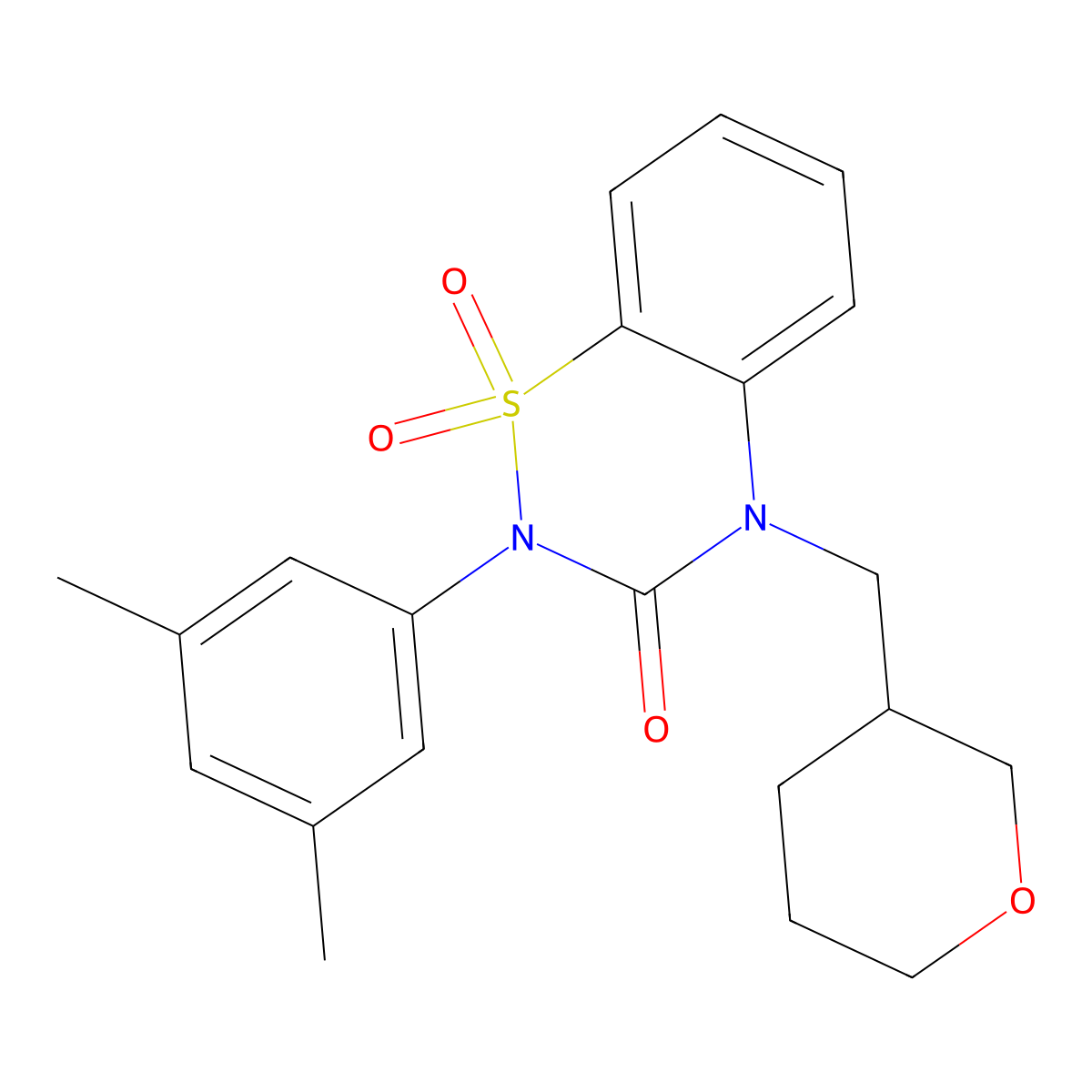 2-(3,5-dimethylphenyl)-4-[(oxan-3-yl)methyl]-3,4-dihydro-2H-1lambda6,2,4-benzothiadiazine-1,1,3-trione molecular structure, CAS 2549011-11-0