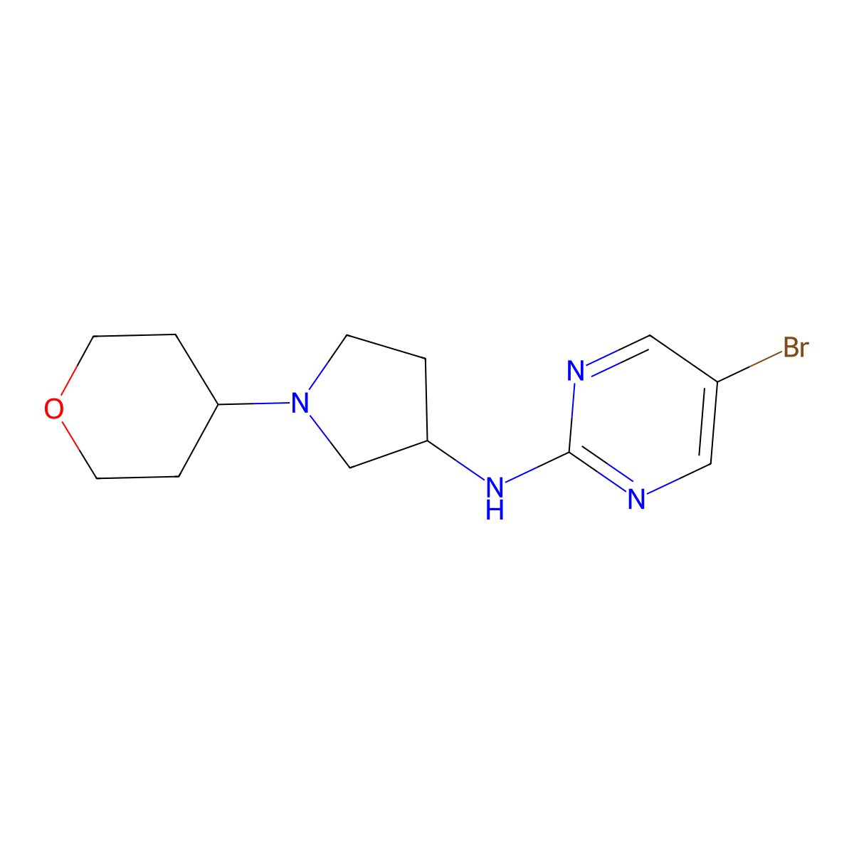 5-bromo-N-[1-(oxan-4-yl)pyrrolidin-3-yl]pyrimidin-2-amine molecular structure, CAS 2549011-14-3