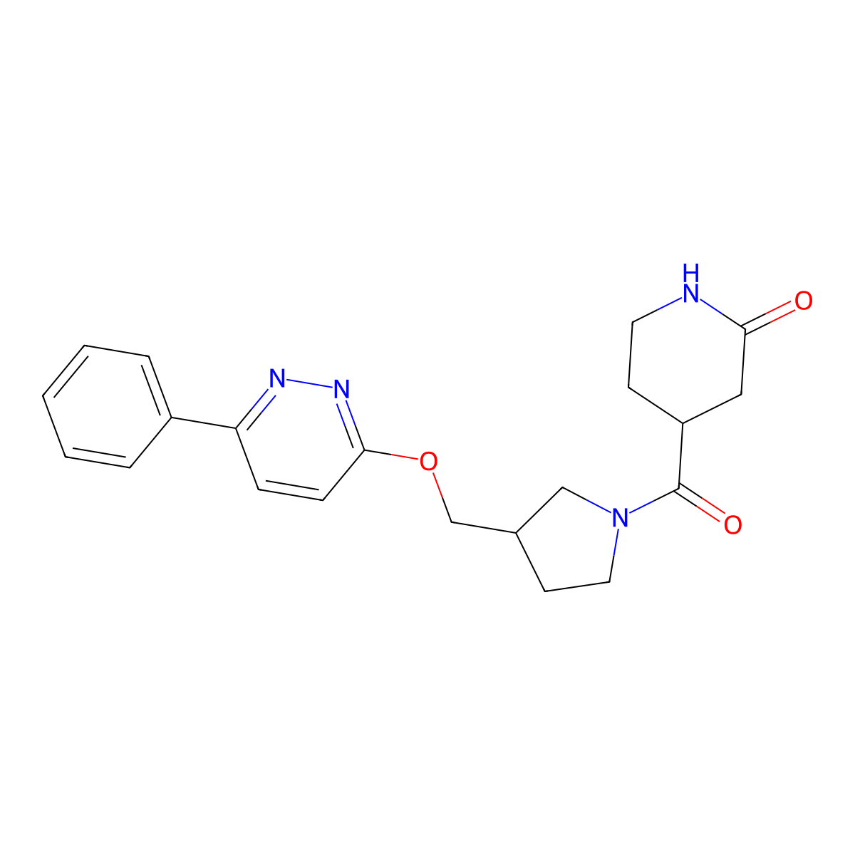 4-(3-{[(6-Phenylpyridazin-3-yl)oxy]methyl}pyrrolidine-1-carbonyl)piperidin-2-one molecular structure, CAS 2549011-25-6