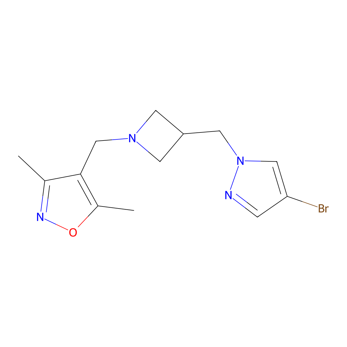 4-({3-[(4-bromo-1H-pyrazol-1-yl)methyl]azetidin-1-yl}methyl)-3,5-dimethyl-1,2-oxazole molecular structure, CAS 2549011-28-9