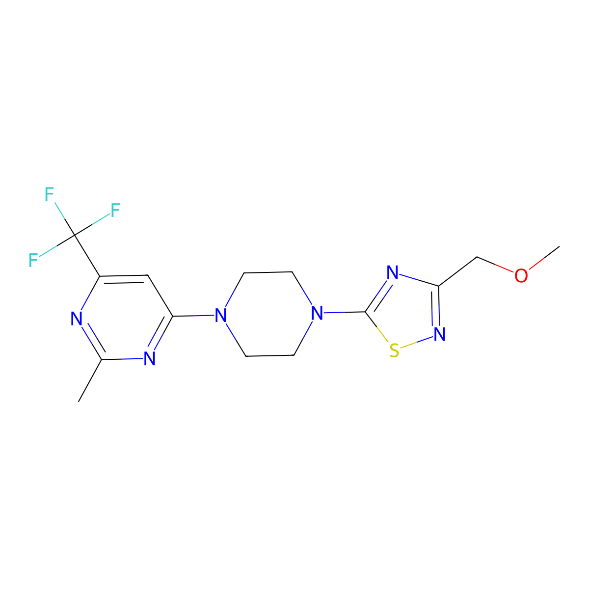 4-{4-[3-(Methoxymethyl)-1,2,4-thiadiazol-5-yl]piperazin-1-yl}-2-methyl-6-(trifluoromethyl)pyrimidine molecular structure, CAS 2549011-33-6