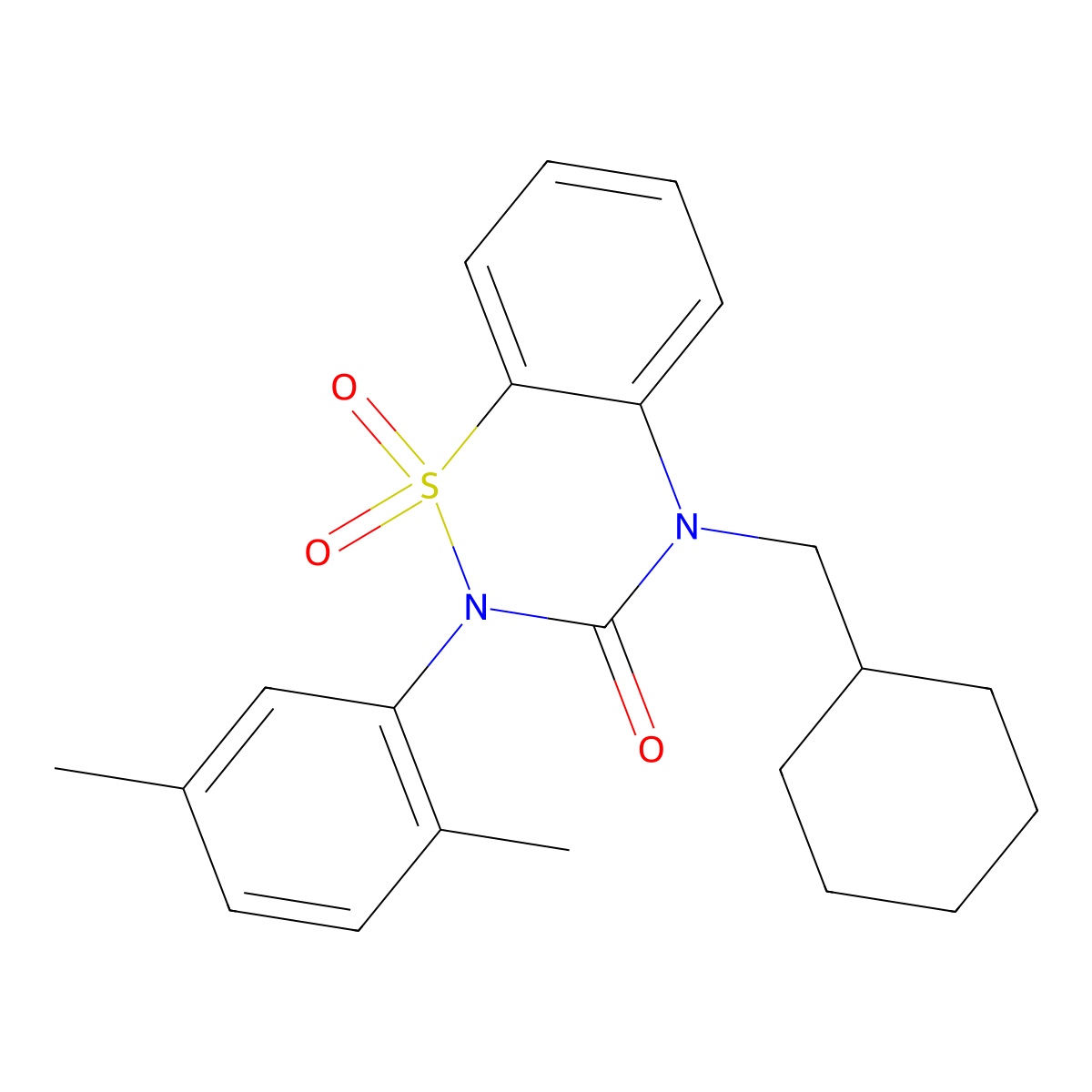 4-(cyclohexylmethyl)-2-(2,5-dimethylphenyl)-3,4-dihydro-2H-1lambda6,2,4-benzothiadiazine-1,1,3-trione molecular structure, CAS 2549011-36-9