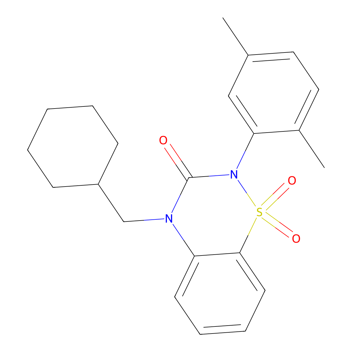4-(cyclohexylmethyl)-2-(2,5-dimethylphenyl)-3,4-dihydro-2H-1lambda6,2,4-benzothiadiazine-1,1,3-trione molecular structure, CAS 2549011-36-9