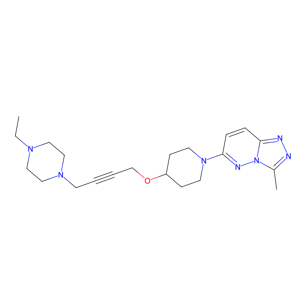 1-Ethyl-4-{4-[(1-{3-methyl-[1,2,4]triazolo[4,3-b]pyridazin-6-yl}piperidin-4-yl)oxy]but-2-yn-1-yl}piperazine molecular structure, CAS 2549011-40-5