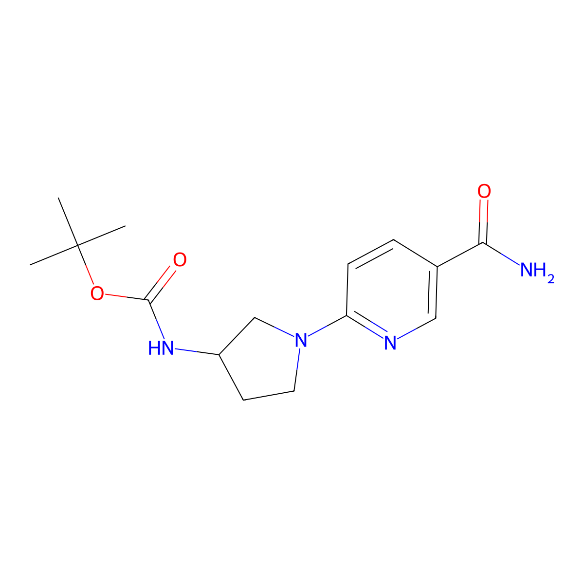 tert-butyl N-[1-(5-carbamoylpyridin-2-yl)pyrrolidin-3-yl]carbamate molecular structure, CAS 2549011-41-6