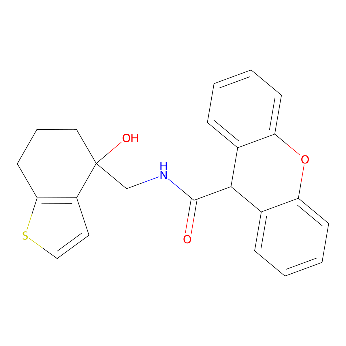 N-[(4-hydroxy-4,5,6,7-tetrahydro-1-benzothiophen-4-yl)methyl]-9H-xanthene-9-carboxamide molecular structure, CAS 2549011-44-9