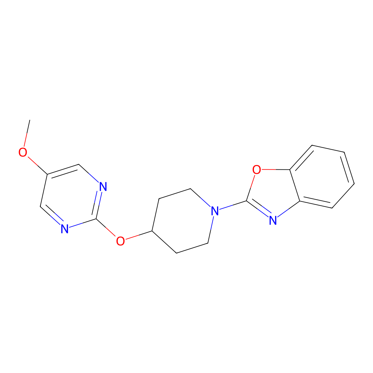 2-{4-[(5-Methoxypyrimidin-2-yl)oxy]piperidin-1-yl}-1,3-benzoxazole molecular structure, CAS 2549011-45-0