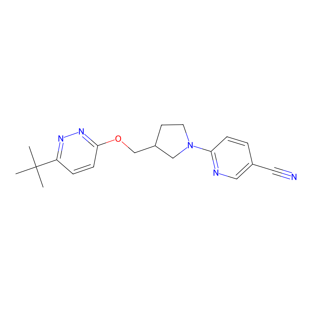 6-(3-{[(6-Tert-butylpyridazin-3-yl)oxy]methyl}pyrrolidin-1-yl)pyridine-3-carbonitrile molecular structure, CAS 2549011-48-3