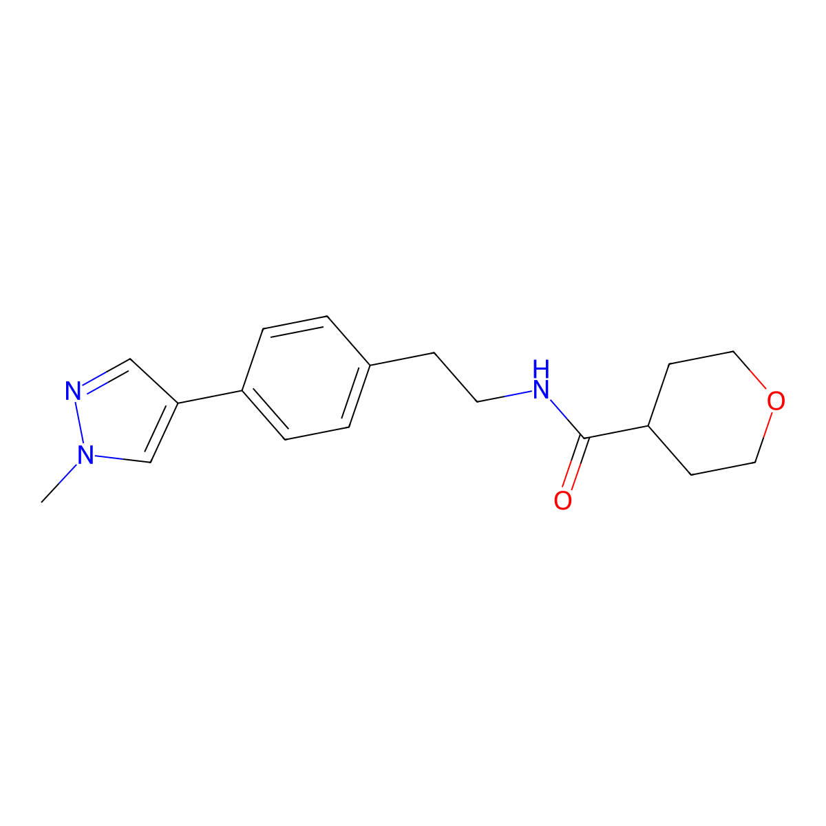 N-{2-[4-(1-methyl-1H-pyrazol-4-yl)phenyl]ethyl}oxane-4-carboxamide molecular structure, CAS 2549011-50-7