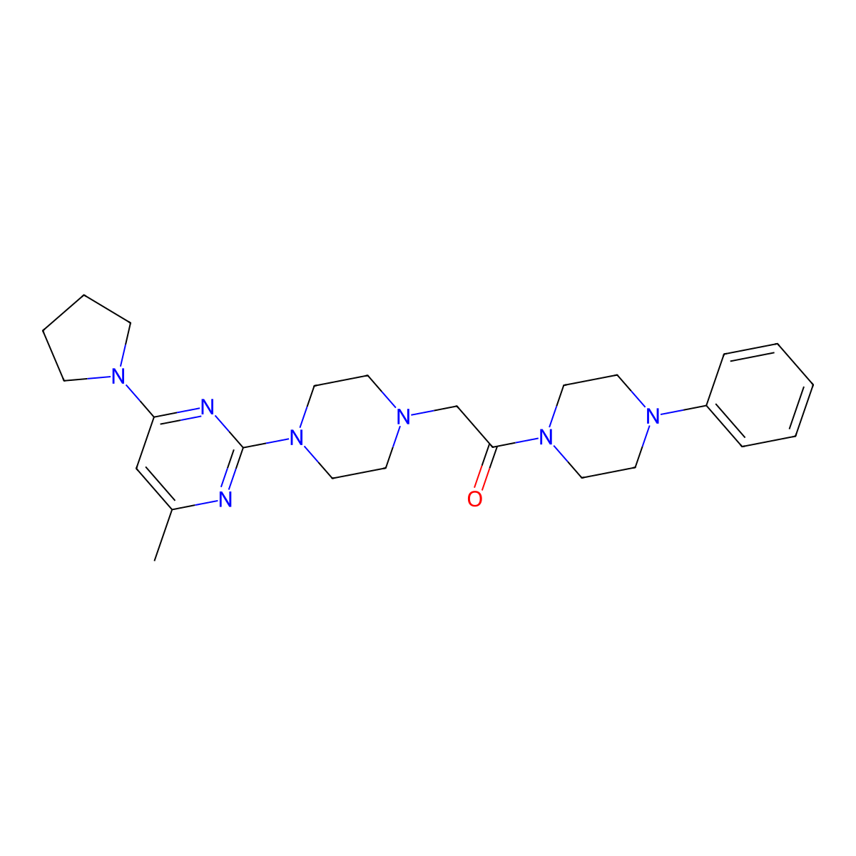 2-{4-[4-Methyl-6-(pyrrolidin-1-yl)pyrimidin-2-yl]piperazin-1-yl}-1-(4-phenylpiperazin-1-yl)ethan-1-one molecular structure, CAS 2549011-52-9