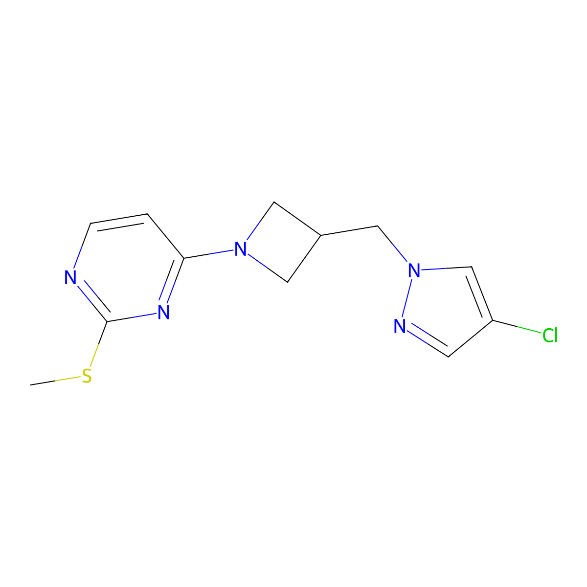 4-{3-[(4-chloro-1H-pyrazol-1-yl)methyl]azetidin-1-yl}-2-(methylsulfanyl)pyrimidine molecular structure, CAS 2549011-61-0