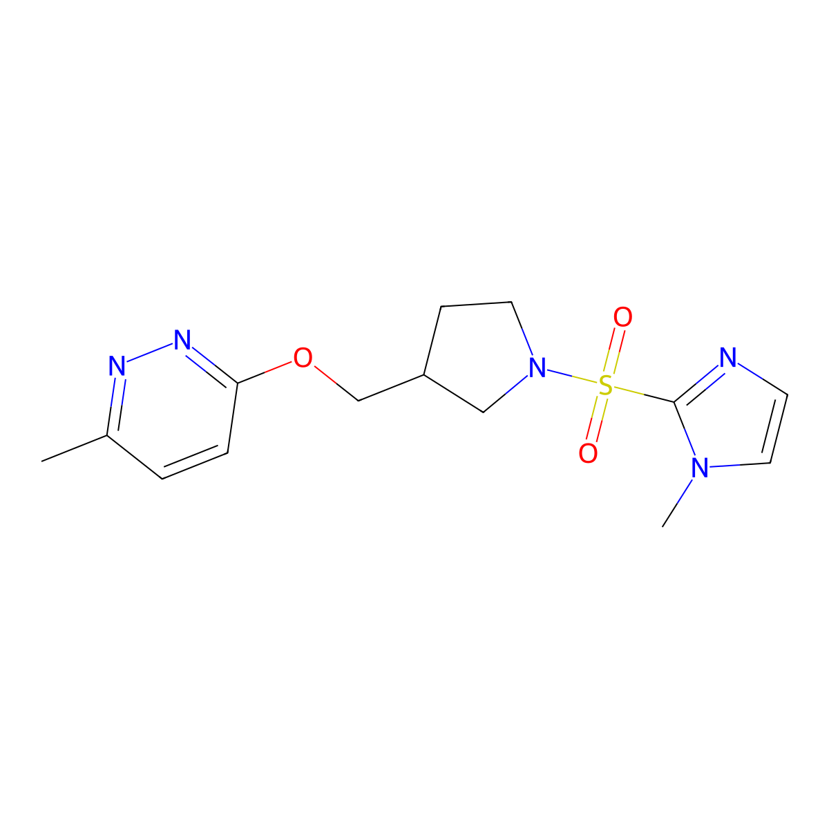 3-methyl-6-({1-[(1-methyl-1H-imidazol-2-yl)sulfonyl]pyrrolidin-3-yl}methoxy)pyridazine molecular structure, CAS 2549011-63-2