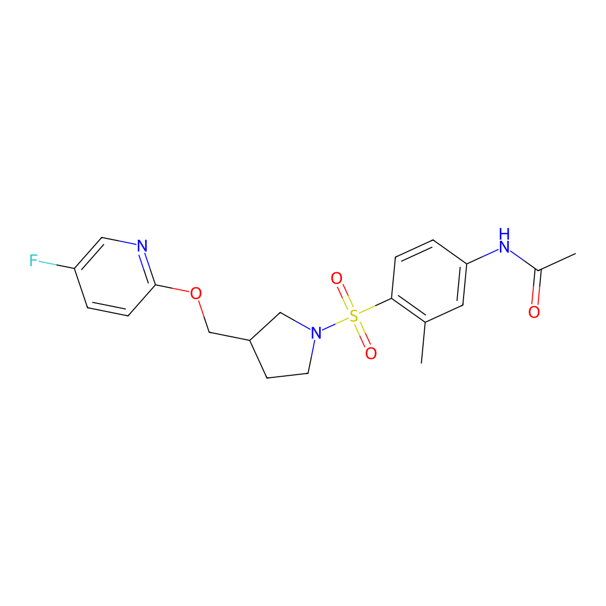 N-{4-[(3-{[(5-fluoropyridin-2-yl)oxy]methyl}pyrrolidin-1-yl)sulfonyl]-3-methylphenyl}acetamide molecular structure, CAS 2549011-64-3