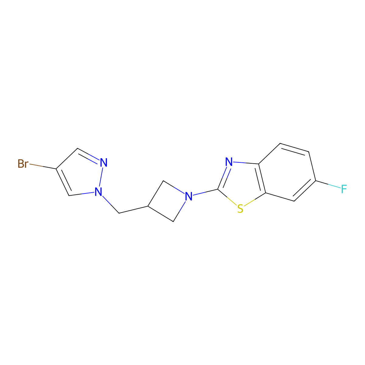 2-{3-[(4-bromo-1H-pyrazol-1-yl)methyl]azetidin-1-yl}-6-fluoro-1,3-benzothiazole molecular structure, CAS 2549011-66-5