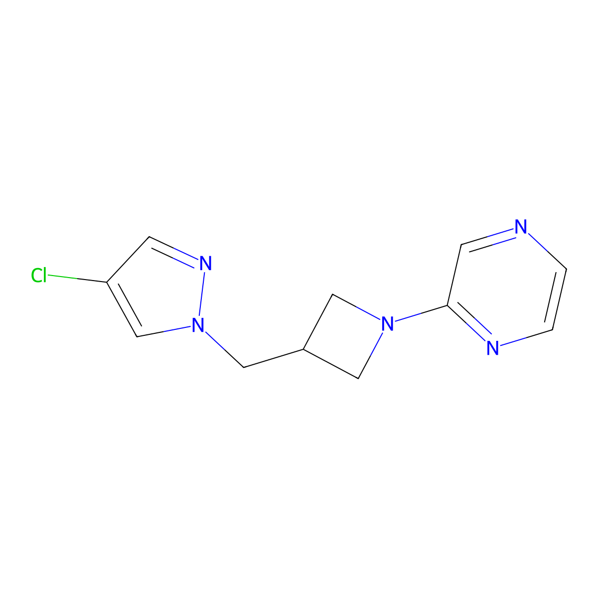 2-{3-[(4-chloro-1H-pyrazol-1-yl)methyl]azetidin-1-yl}pyrazine molecular structure, CAS 2549011-71-2