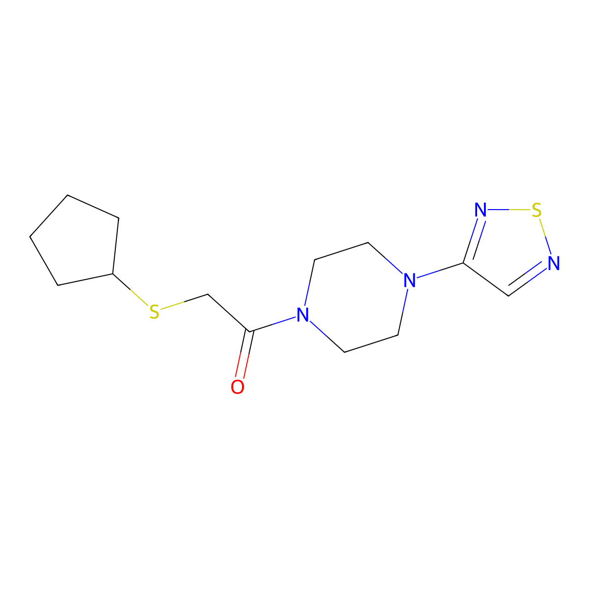 2-(Cyclopentylsulfanyl)-1-[4-(1,2,5-thiadiazol-3-yl)piperazin-1-yl]ethan-1-one molecular structure, CAS 2549011-74-5