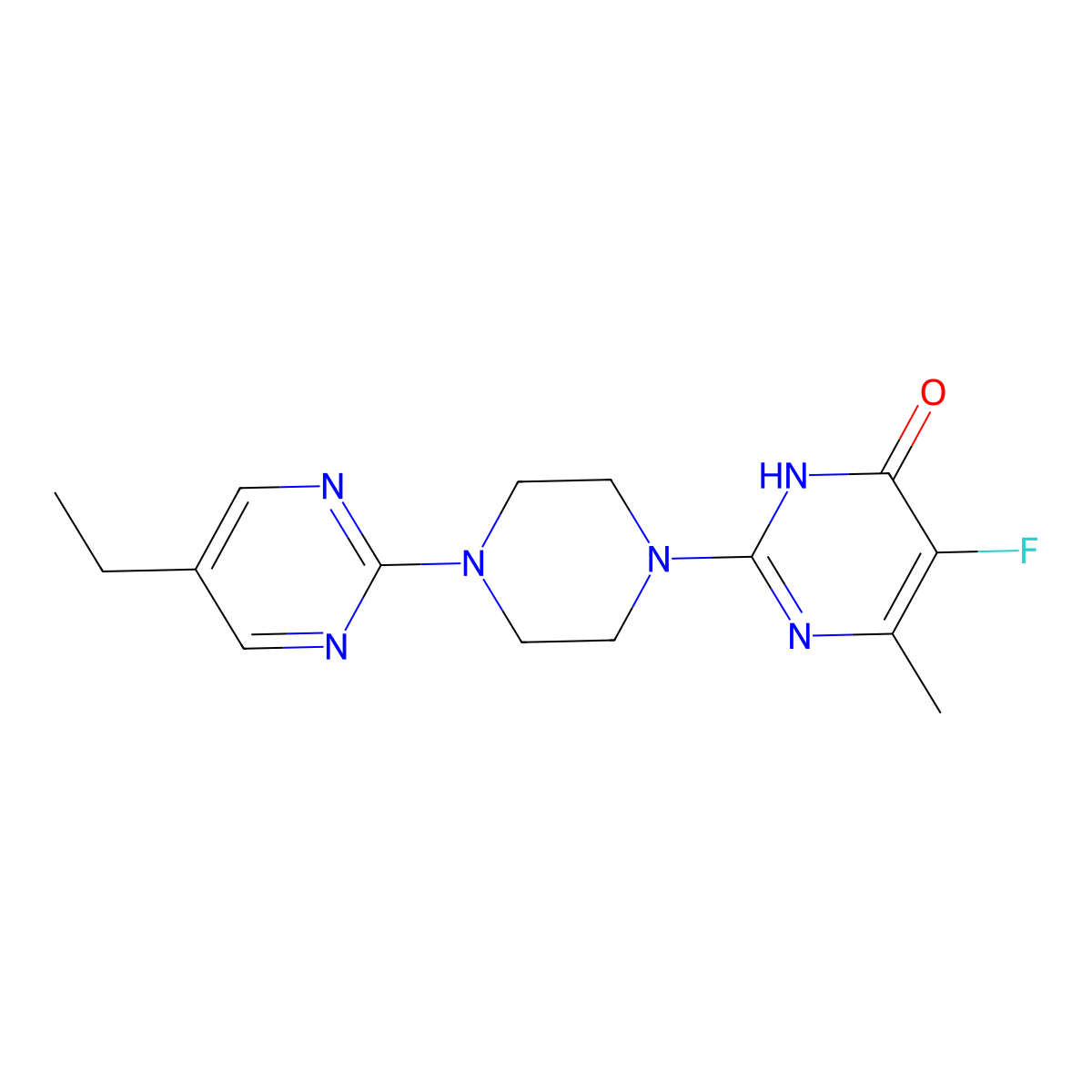 2-[4-(5-Ethylpyrimidin-2-yl)piperazin-1-yl]-5-fluoro-6-methyl-3,4-dihydropyrimidin-4-one molecular structure, CAS 2549011-77-8