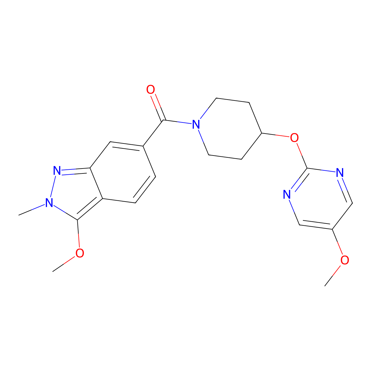 3-methoxy-6-{4-[(5-methoxypyrimidin-2-yl)oxy]piperidine-1-carbonyl}-2-methyl-2H-indazole molecular structure, CAS 2549011-79-0