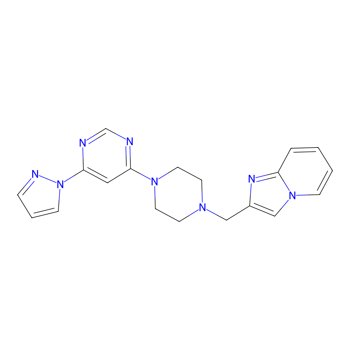 4-[4-({imidazo[1,2-a]pyridin-2-yl}methyl)piperazin-1-yl]-6-(1H-pyrazol-1-yl)pyrimidine molecular structure, CAS 2549011-82-5