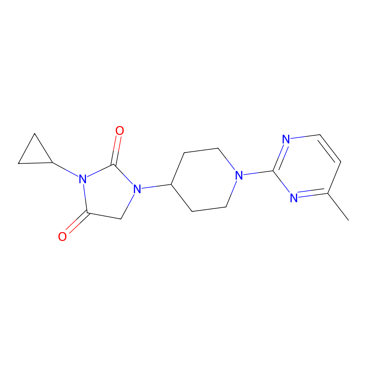 3-Cyclopropyl-1-[1-(4-methylpyrimidin-2-yl)piperidin-4-yl]imidazolidine-2,4-dione molecular structure, CAS 2549011-84-7